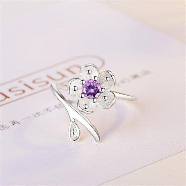 Ring Kirschblüte, 925 Sterling Silber, Kristall, violett, Damen - Bild 1