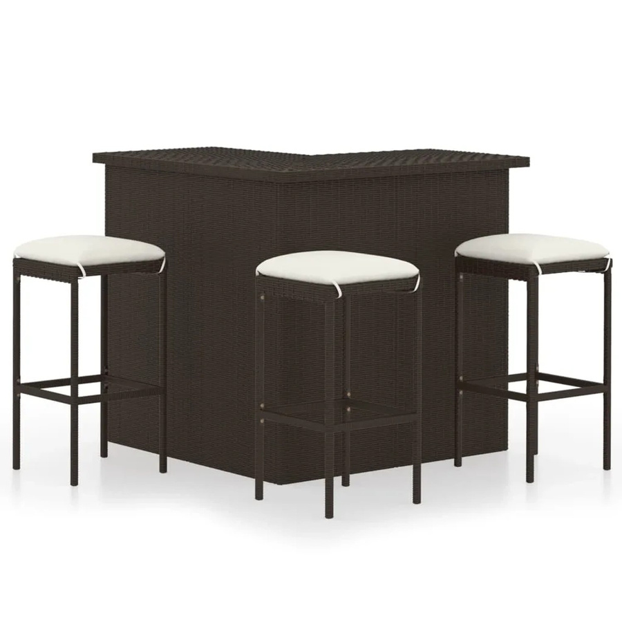 vidaXL 4-tlg Gartenbar-Set aus Poly Rattan in Braun mit Kissen für Garten, Balkon und Terrasse - Bild 2