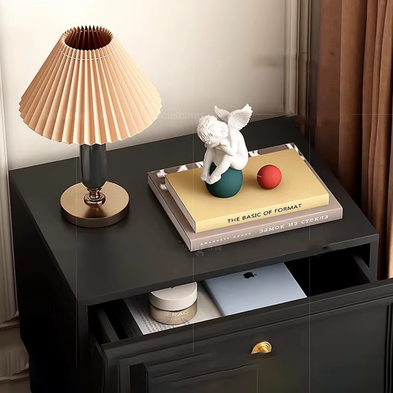 ZUIYU Vintage Nachttisch mit Schubladen in Schwarz Matt für dein Schlafzimmer, B/T/H: 40 x 40 x 50 cm - Bild 4