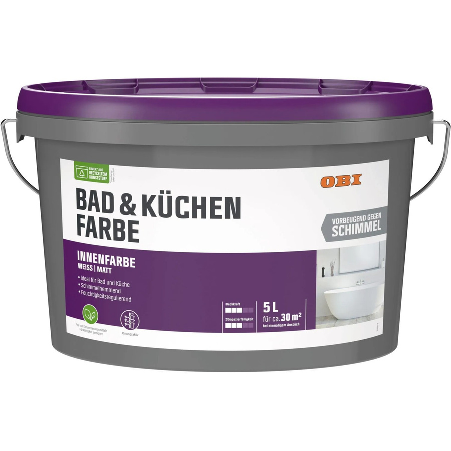 OBI Bad und Küchenfarbe Weiß Matt, 5 l, wasserbasiert, schimmelresistent und emissionsarm - Bild 2