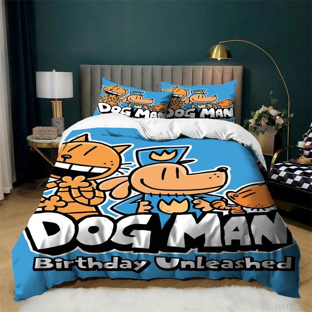 Dog Man Bettwäsche-Set 3-teilig aus Mikrofaser in Blau mit Reißverschluss, B/H: 135 x 200 cm - Bild 1