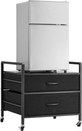 VEVOR Mini Kühlschrankständer mit Aufbewahrung, Mobiler Kühlschranktisch mit 2 Schubladen und 4 Rollen, Schwarz, B/T/H: 53 x 57 x 8 cm