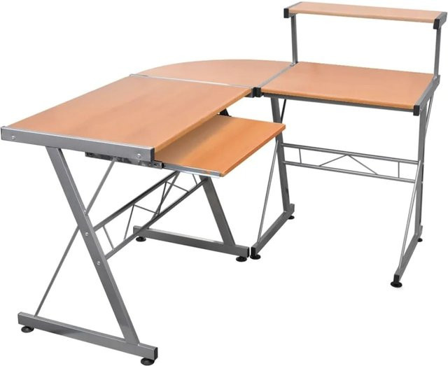 vidaXL Eck-Computertisch in Braun, moderner Schreibtisch aus Holzwerkstoff und Metall, B/T/H: 132 x 112 x 99 cm - Bild 1