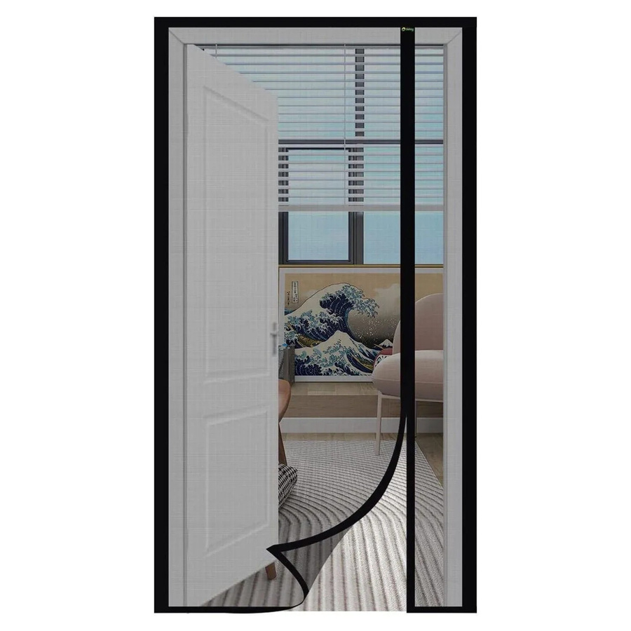 Sekey Magnet Fliegengitter Insektenschutz aus Fiberglas in Schwarz für Fenster Balkon und Terrassentür mit seitlicher Öffnung und Klebemontage B: 100 cm, H: 200 cm - Bild 2
