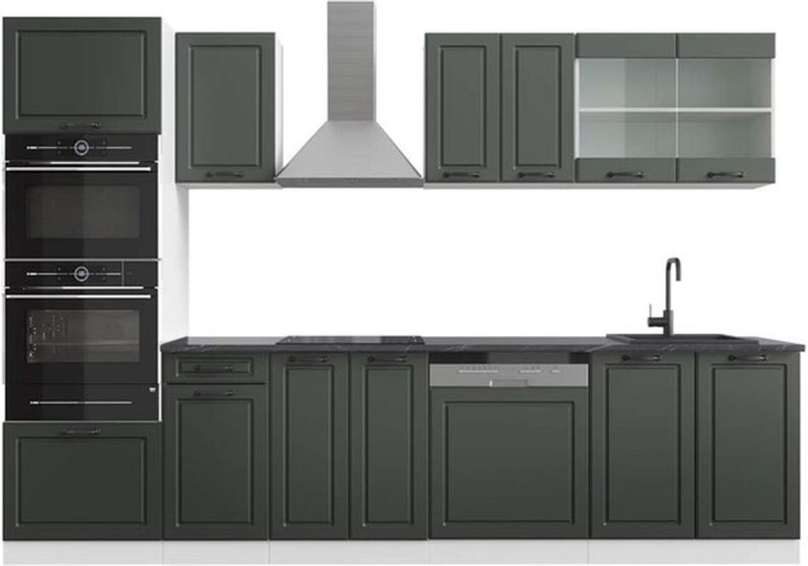 Vicco Küchenzeile R-Line Landhaus in Anthrazit und Weiß mit Hochschrank, Breite: 300 cm - Bild 1