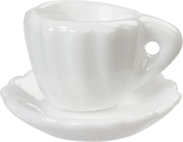 HobbyFun Miniatur Tasse mit Unterteller Keramik Weiß - Bild 1