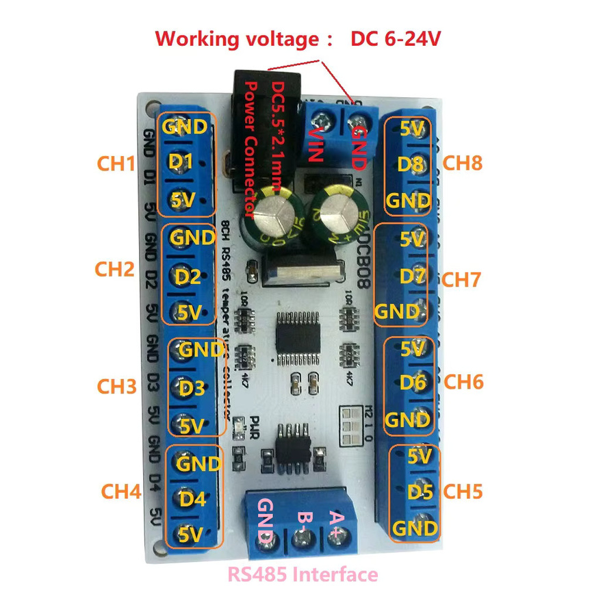 Eletechsup 8CH DC 12V RS485 DS18B20 Temperatursensor zur Temperaturerfassung für papierlose Rekorder und SPS-Konfiguration - Bild 4