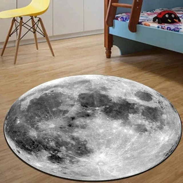Runder Flanell Teppich Lodestar mit Erde und Mond Motiv in Grau, Durchmesser: 80 cm - Bild 1