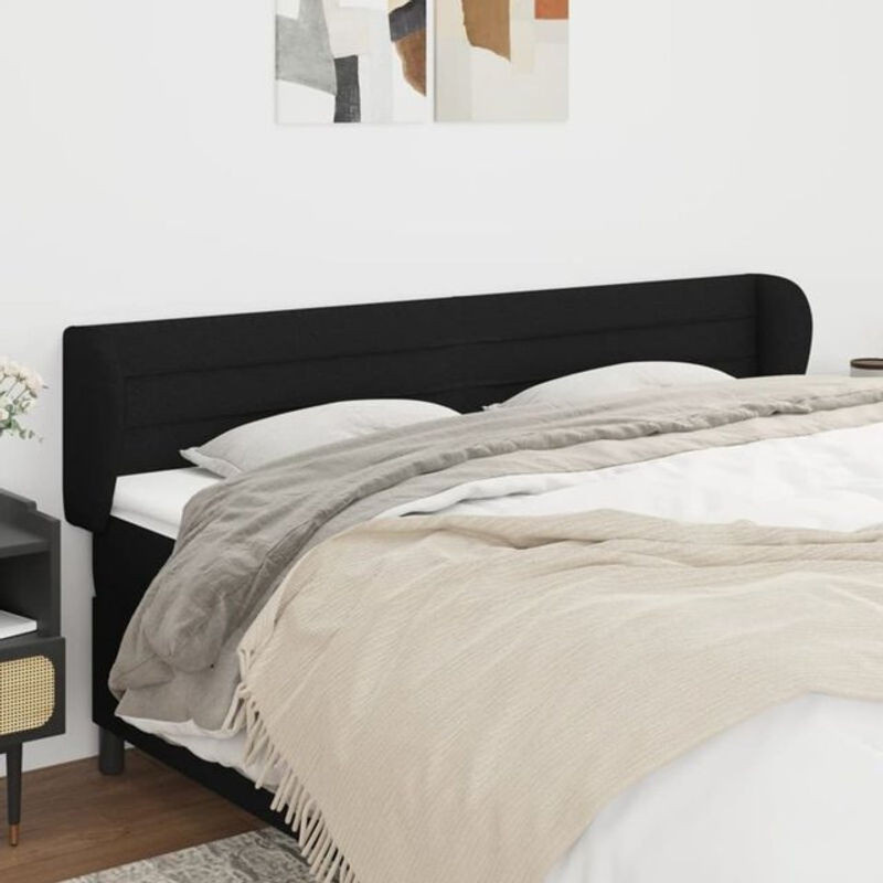 vidaxl Kopfteil mit Ohren in Schwarz aus Stoff, Modernes Design, B/H: 163 x 78/88 cm, Tiefe: 23 cm - Bild 1