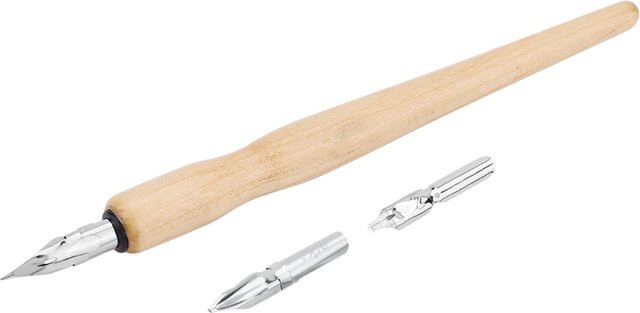 mfySpace Comic-Stift-Set in Beige mit 3 Schreibfedern, Holzhalter und Tinte für Kalligraphie und Zeichnen - Bild 1