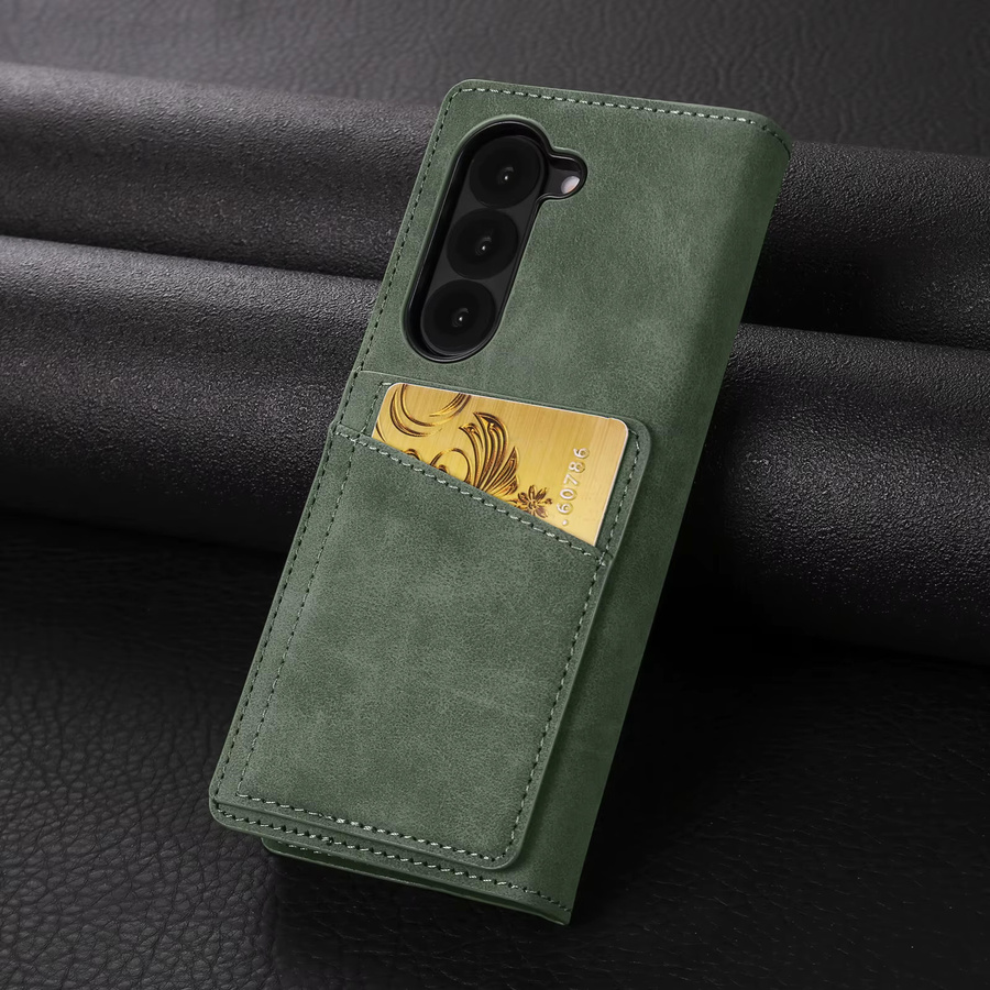 Luxuriöse Leder-Handyhülle als Brieftasche für Samsung Galaxy Z Fold 7, 6, 5, 4, 3 in Grün - Bild 1