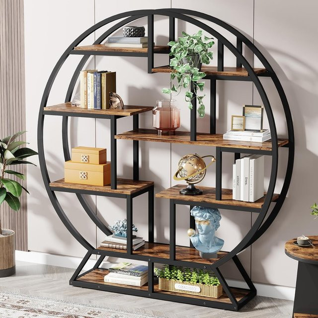 LITTLE TREE Industrie Bücherregal aus Holz in Brown 03, freistehendes Etagere-Bücherregal mit versetzten Regalen - Bild 1