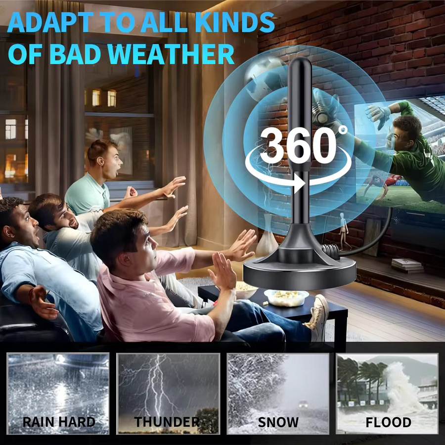 YUNYINMING Digitale Indoor-TV-Antenne für DVB-T2 4K mit verlängertem Saugnapf, Schwarz - Bild 5