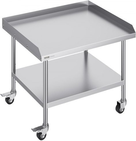 VEVOR Edelstahl Arbeitstisch mit 4 Lenkrollen und 3-seitigem Spritzschutz, Farbe: Silber, B/T/H: 91,4 x 76,2 x 76,2 cm - Bild 1