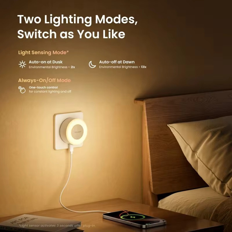 Yeelight Mini Steck-Nachtlicht LED in Weiß mit Lichtsensor und USB-Anschluss, Warmweiß 2700K - Bild 3