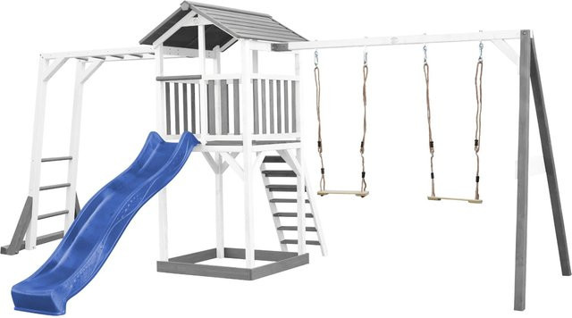 AXI Beach Tower Spielturm mit Klettergerüst, Doppelschaukel und blauer Rutsche - Bild 1
