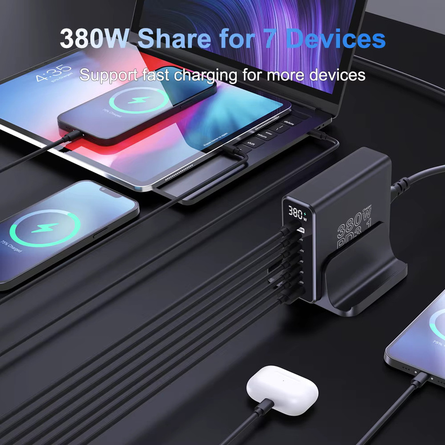 Ubigbuy GaN USB C Ladegerät 380 W mit LCD-Display, PD 3.1 Schnellladestation in Schwarz für iPhone 15, Samsung und MacBook Pro/Air - Bild 3