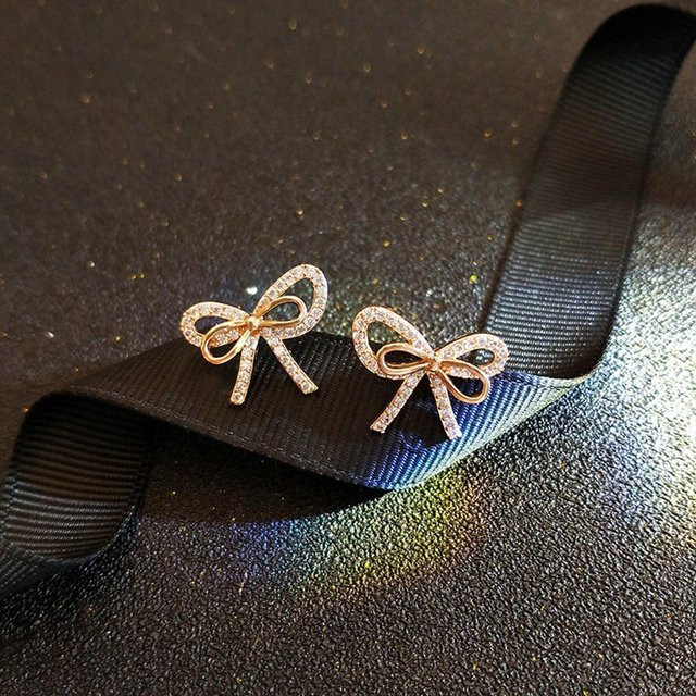 YIRAN Jewelry Ohrringe, Schleife, Kristall Zirkonia, Damen, Goldfarben - Bild 1