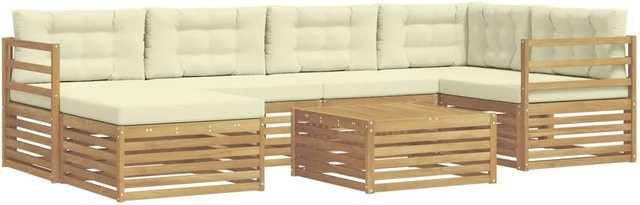 vidaXL Outdoor-Sofagarnitur 7-teilig aus Akazienholz mit Kissen in Weiß und Creme - Bild 1