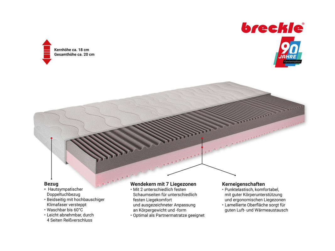BRECKLE 7-Zonen-Kaltschaum-Matratze Duo Plus B/T/H: 140 x 200 x 20 cm - Bild 2