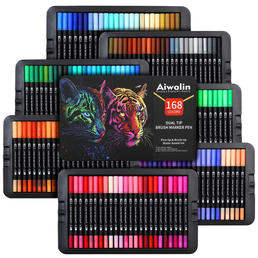 Dual-Pinsel-Markierungsstifte Set mit 168 Farben, Kunstmarker mit feiner Spitze und Pinselspitze für Malbücher und Bullet Journaling, Mehrfarbig - Bild 2