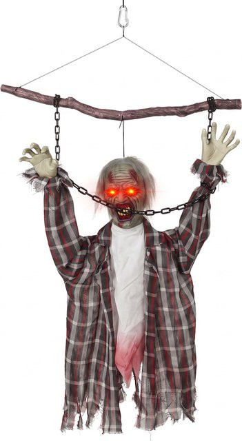 HOMCOM Halloween Animierte Hängende Ketten-Zombie Deko mit roten leuchtenden Augen, Sound- und Berührungsaktivierung, Höhe: 110 cm - Bild 1