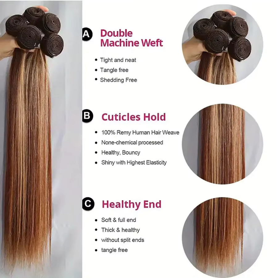 BELEXTENS Highlight Straight Bundles, Brasilianisches Echthaar, Ombre Honigblonde - Bild 6