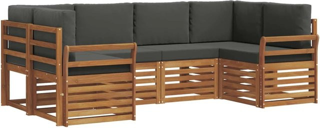 vidaXL Sofagarnitur aus Massivholz Akazie in Natur und Anthrazit, 20-teiliges L-Shape Set mit Sitz- und Rückenkissen - Bild 1