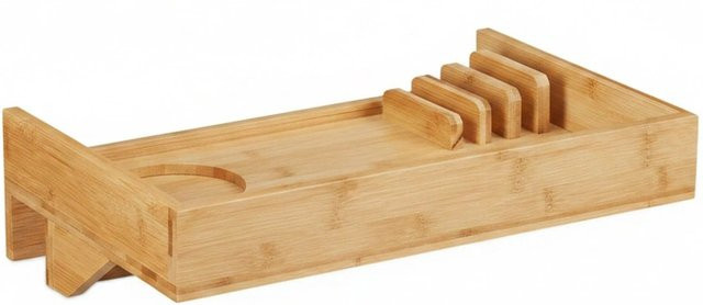 Relaxdays Bettablage aus Bambus Natur mit Organizer zum Anklemmen, B/T/H: 35 x 23 x 9,5 cm - Bild 1