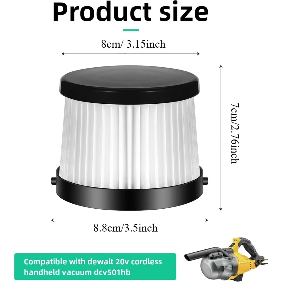 2 Stück HEPA-Ersatzfilter für DEWALT DCV501HB 20 V Akku-Handstaubsauger mit schwarzer Dichtung, BPfire Ersatzteil DCV5011H - Bild 4
