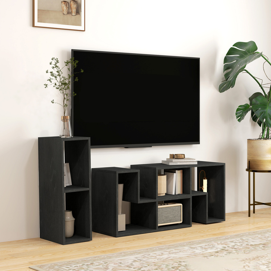 Modernes HOMCOM TV-Möbel aus Spanplatte mit 2 L-förmigen Regalen und rechteckigem Regal, Schwarz, B: 134-180 cm, T: 30,5 cm, H: 44 cm - Bild 2