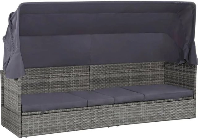 vidaXL Gartenbett mit Baldachin aus Poly Rattan in Grau, B/T: 205 x 62 cm - Bild 1