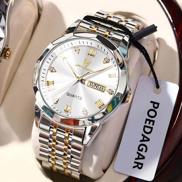 POEDAGAR Armbanduhr Edelstahl, Quarz, Datum, Wochentag, Herren - Bild 1