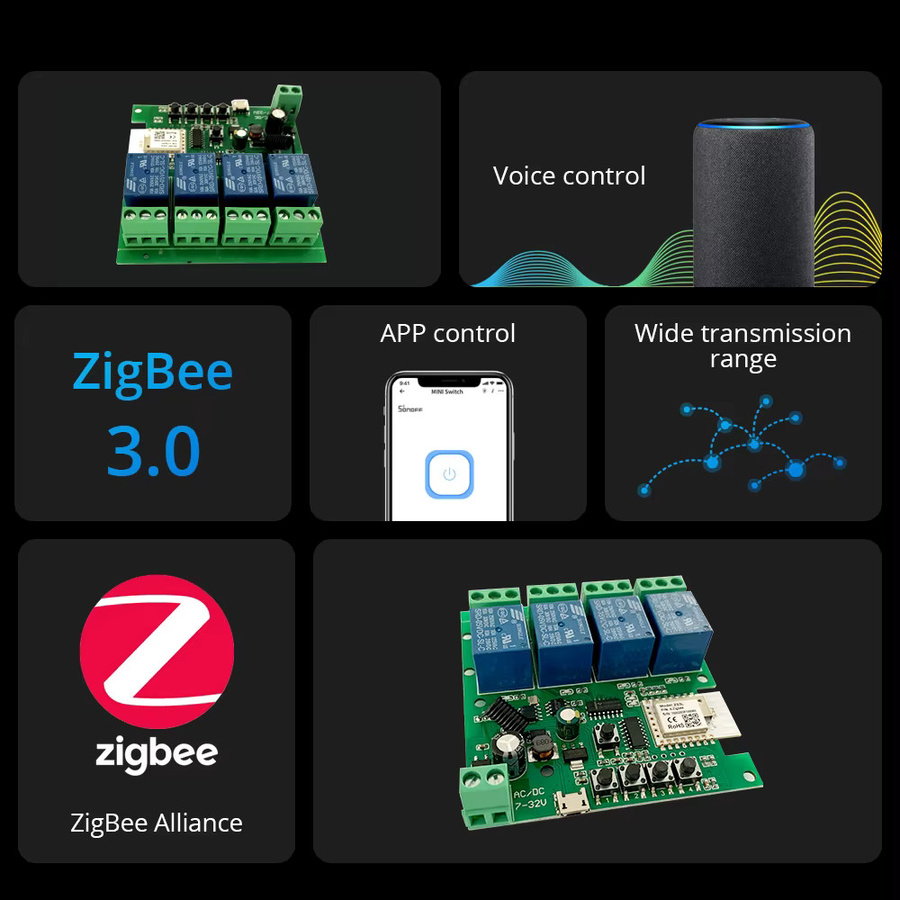 Scimagic-RC 4CH Zigbee Smart Home Relais Modul für AC/DC 7-32V und 85-250V, kompatibel mit Alexa und Google Assistent, Farbe: Grün - Bild 3