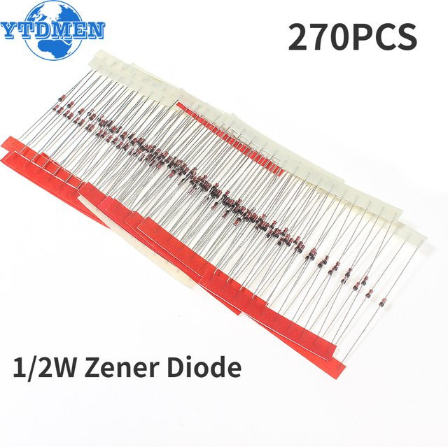 YTDMEN Zener Diode Spannungsregler Sortiment Kit 270 Stück, 1/2W, Schwarz, Spannungsbereich 2,4V-33V - Bild 1