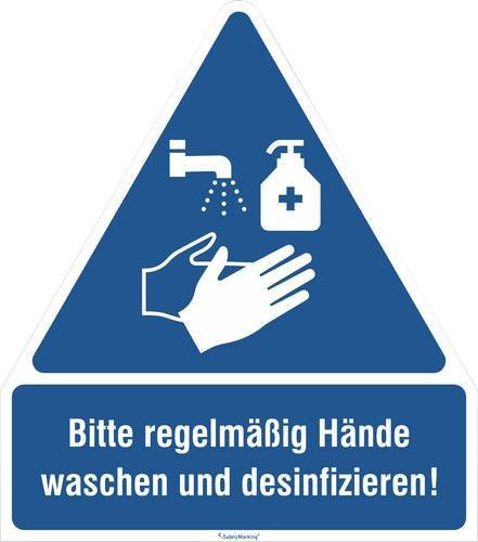 Selbstklebendes Gebotsschild Hygiene und Abstand von SAFETYMARKING in Blau - Bild 1