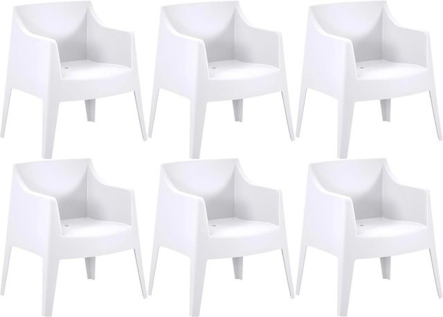 DELUKE Gartenstuhl HENRI 6er Set aus Kunststoff in Weiß, stapelbare Loungestühle für Outdoor und Garten, B/T/H: 73 x 57 x 78 cm - Bild 1