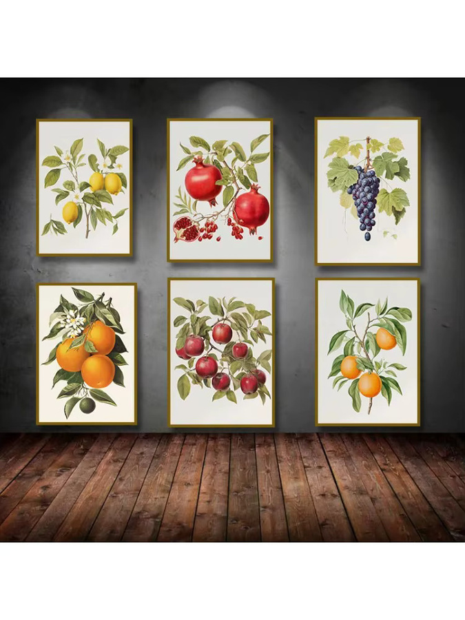 Potdemiel Wandkunst Leinwand Poster mit botanischem Obstmotiv in Orange im Vintage-Stil - Bild 3