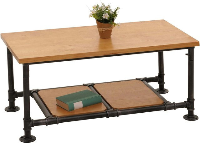 MCW Couchtisch N27 im Industrial Design aus Massiv-Holz und Metall, Farbe: Braun/Schwarz, B/T/H: 100 x 48 x 50 cm - Bild 1