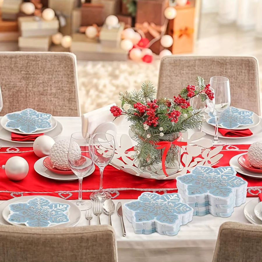 Silberne Einweg-Papierservietten mit Schneeflocken und Santa Claus für deine Weihnachtsfeier und Winter-Partys - Bild 3