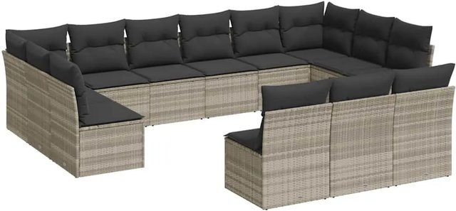 vidaXL 13-tlg. Garten-Sofagarnitur in L-Form aus Poly-Rattan und Metall mit Kissen in Grau - Bild 1