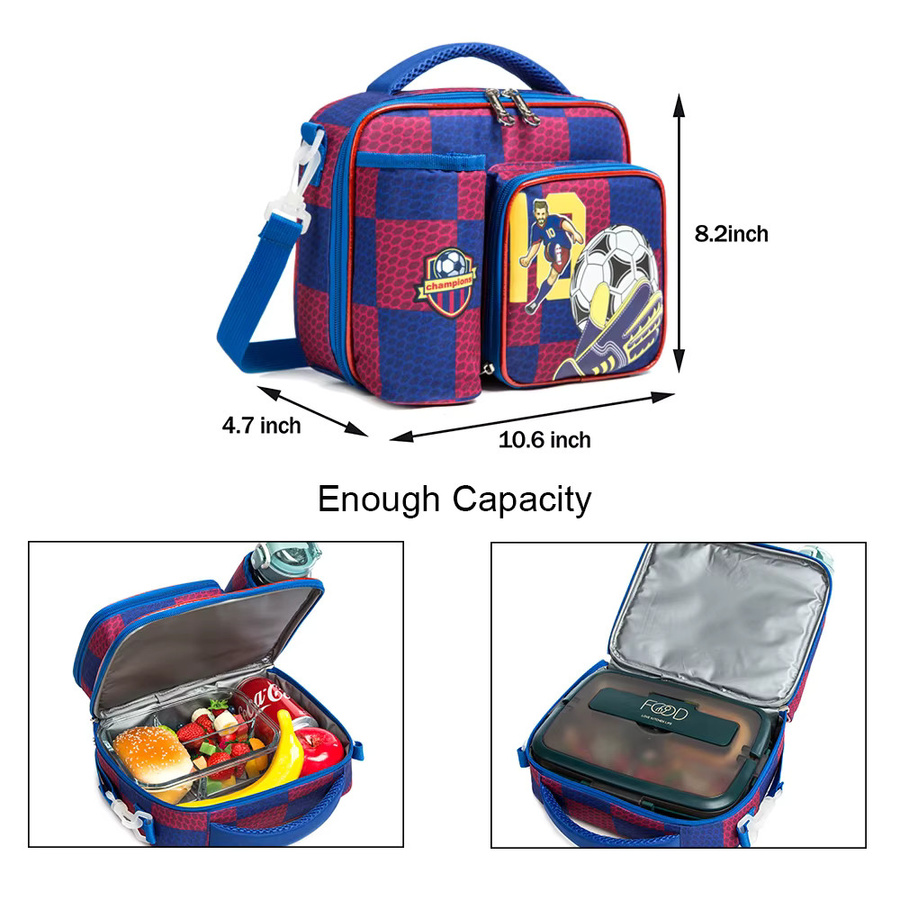 DANIVIVI Lunch-Set für Grundschulkinder in Braun und Multicolour mit Lunchbox, Flaschenhalter und Handtasche - Bild 2