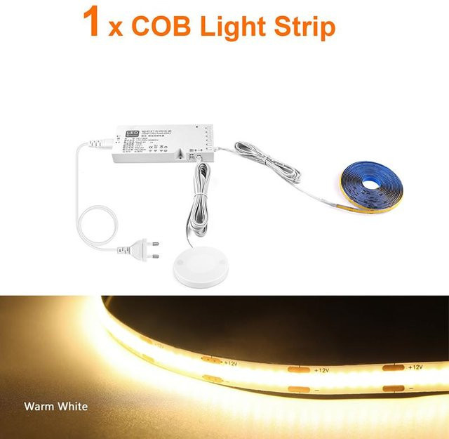 MALITAI 12V COB LED Streifen mit Bewegungssensor und Touch-Dimmer, Weiß, Länge: 1 m - Bild 1