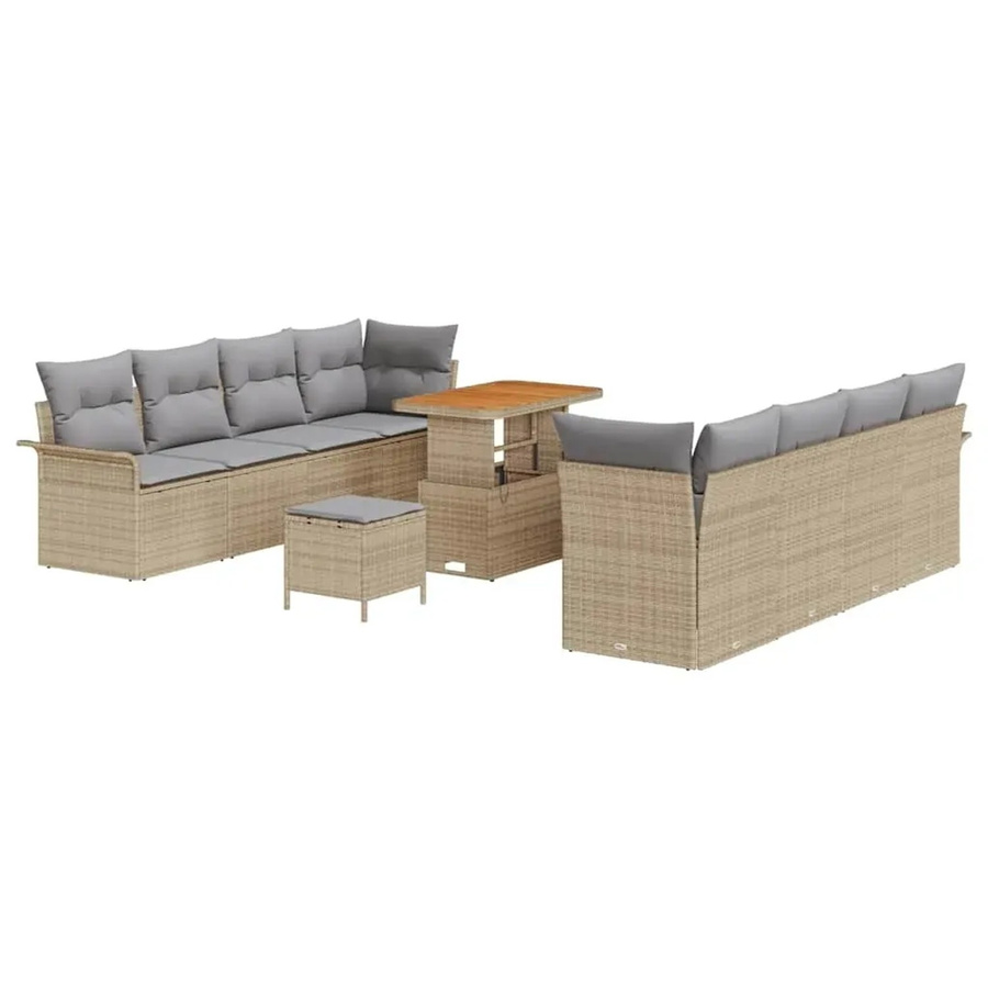 vidaXL Garten-Sofa-Set 11-tlg. aus Poly-Rattan in Beige mit Metallrahmen und Akazienholz-Elementen - Bild 2