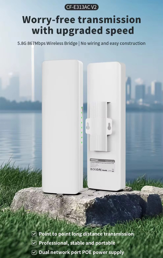 Comfast Outdoor CPE WiFi Bridge 5,8G Access Point Router mit 900Mbps und 5KM Reichweite, Wasserdicht, Weiß - Bild 2