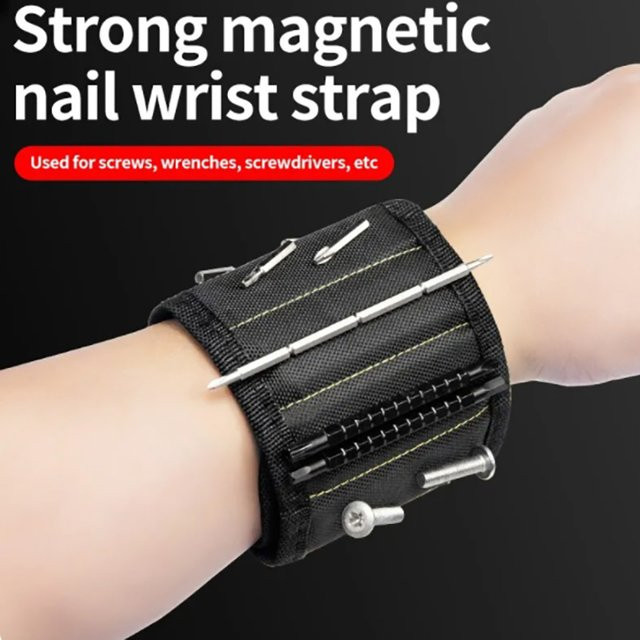 Multifunktionale magnetische Handgelenkschlaufe aus Oxford-Stoff in Schwarz zur Schrauben-Aufbewahrung und als tragbarer Elektriker-Handgelenkschutz - Bild 1