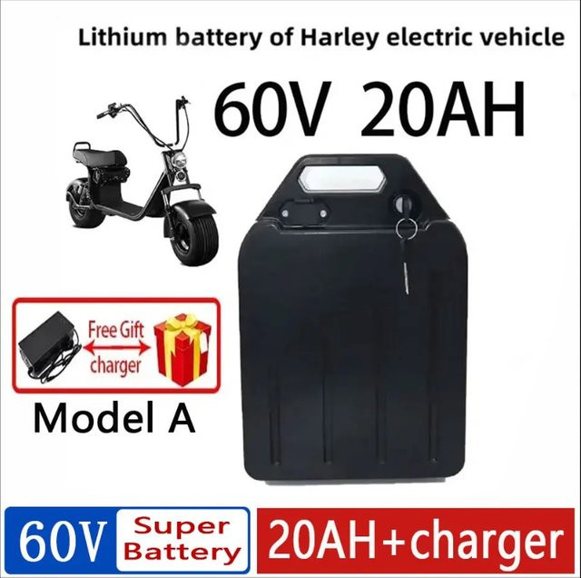 DAGENLY 60V Lithium-Ionen-Batterie für City Coco Elektroroller mit wasserdichtem Gehäuse, BMS und Ladegerät, Farbe: Schwarz, Kapazität: 40Ah - Bild 1