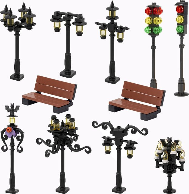 BRICKPANDA Stadt Serie Straßenlaterne Halloween Fledermaus Lampe DIY Bausteine Set in Schwarz - Bild 1