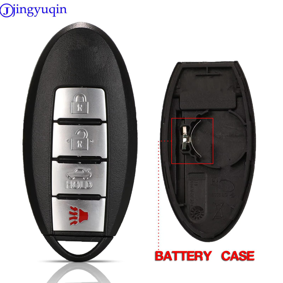 Jingyuqin Smart Key Shell Cover für Nissan Altima Maxima Murano Versa Teana Sentra, 4 Tasten, Schwarz, Batteriehalter links - Bild 2