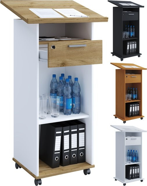 VCM Melta Mobiles Rednerpult aus Holz mit Schublade und Rollen, Höhe: 108 bis 120 cm, Breite: 60 cm, Tiefe: 50 cm - Bild 1